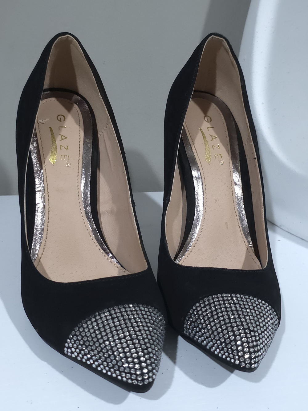 Glaze Black Pointed Toe Rhinestone Pumps